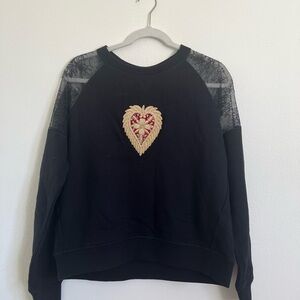 The Kooples Black Sweatshirt with Lace and Heart Design